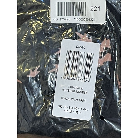 Sugarhill Boutique Tara Batik Tiered Black Palm Tree Dress Size 8 - Picture 8 of 8